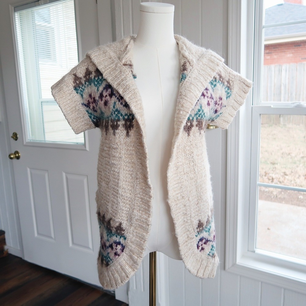 Vtg Aeropostale‎ Womens Cardigan Large Cabincore Nordic Hood Alpaca Wool Sweater